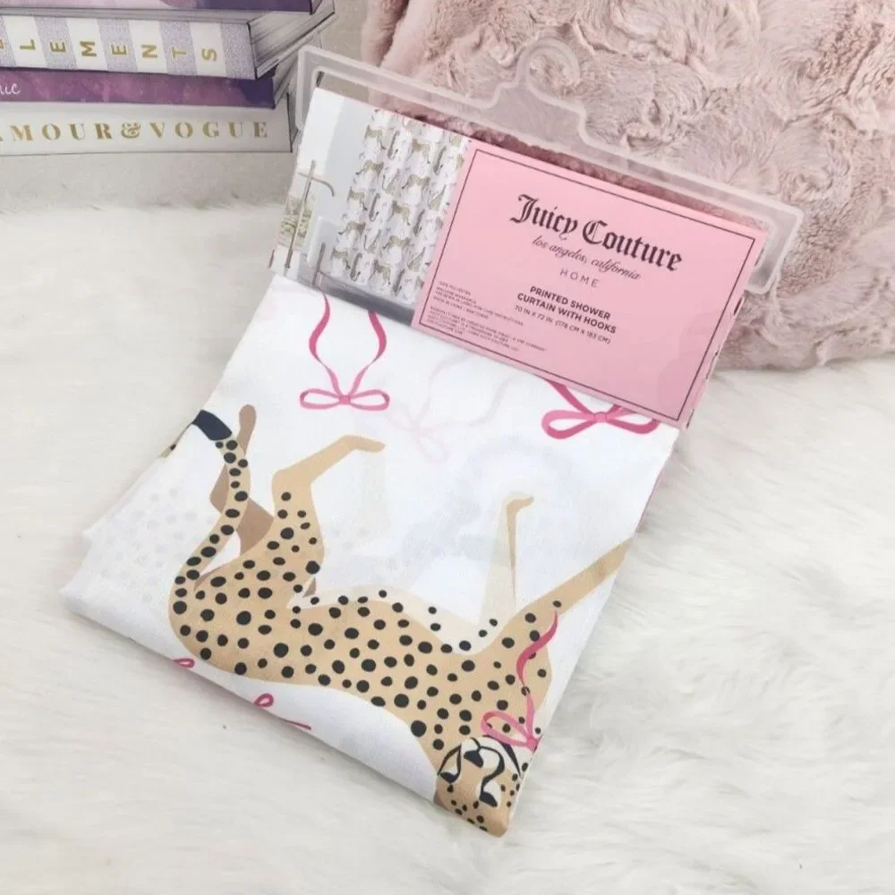 {Juicy Couture} White and Pink {Cheetah} Shower Curtain